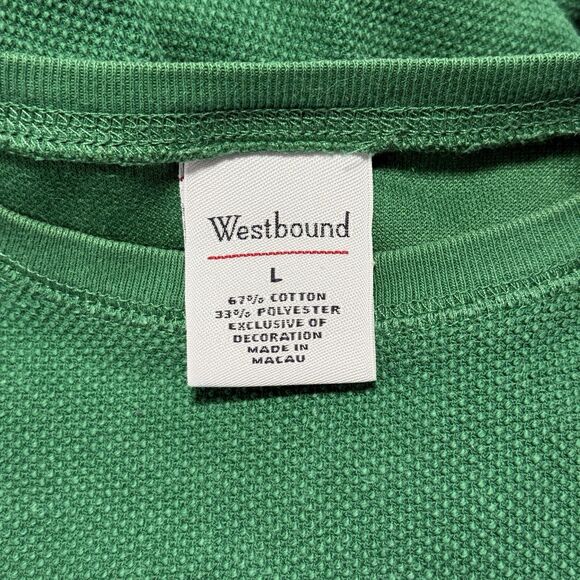 Vtg Waffle Knit Holiday Long Sleeve Women L Green Christmas Thermal Granny House - Picture 9 of 10